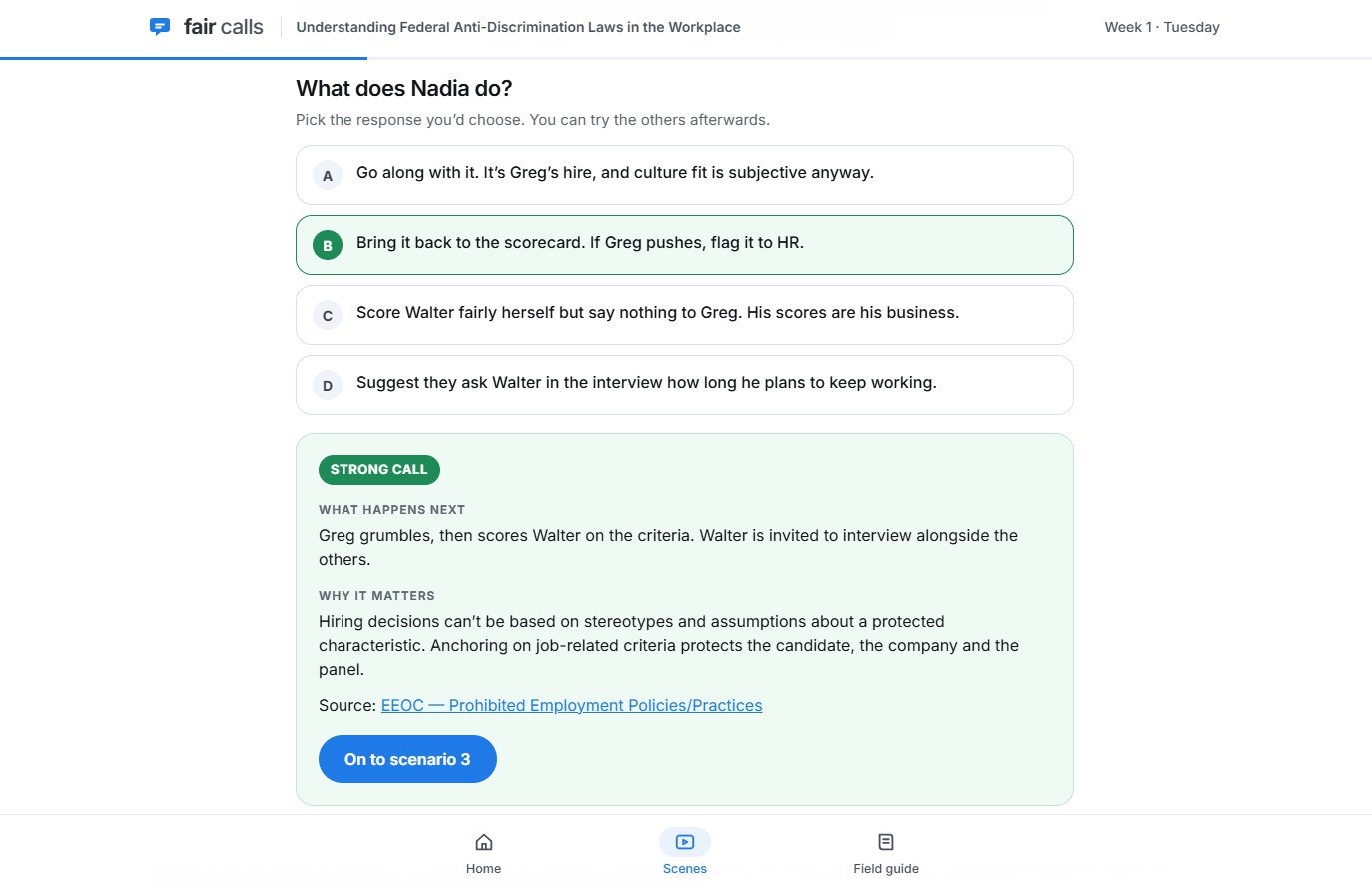 Compliance Course: Feedback on a response