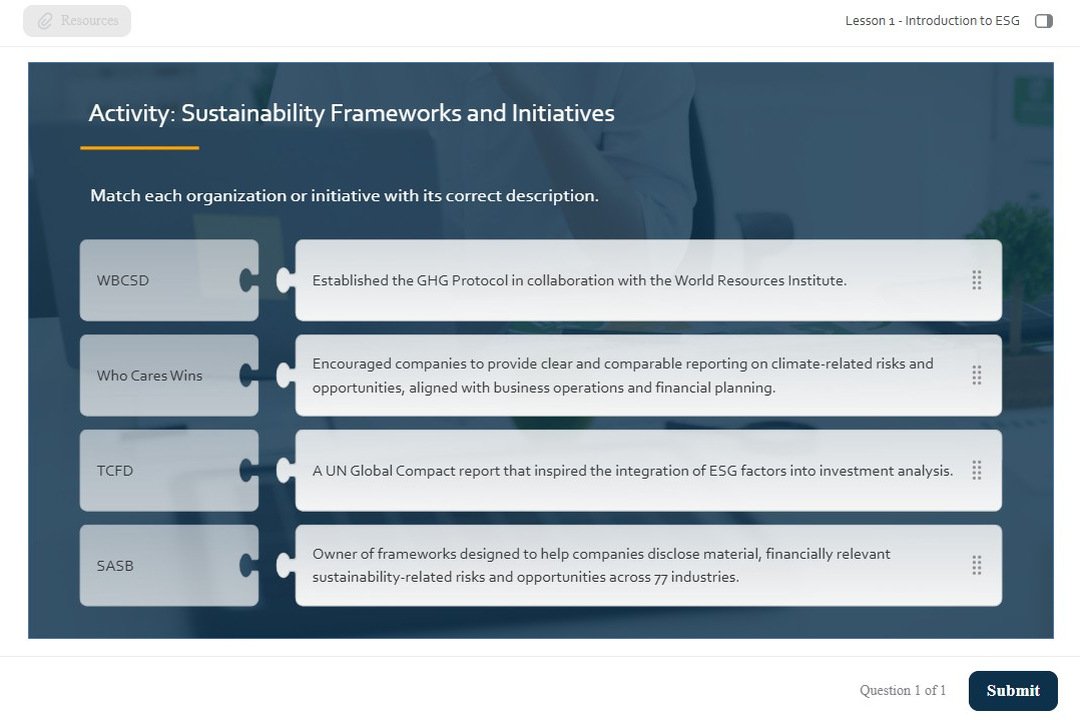ESG Course: Matching activity