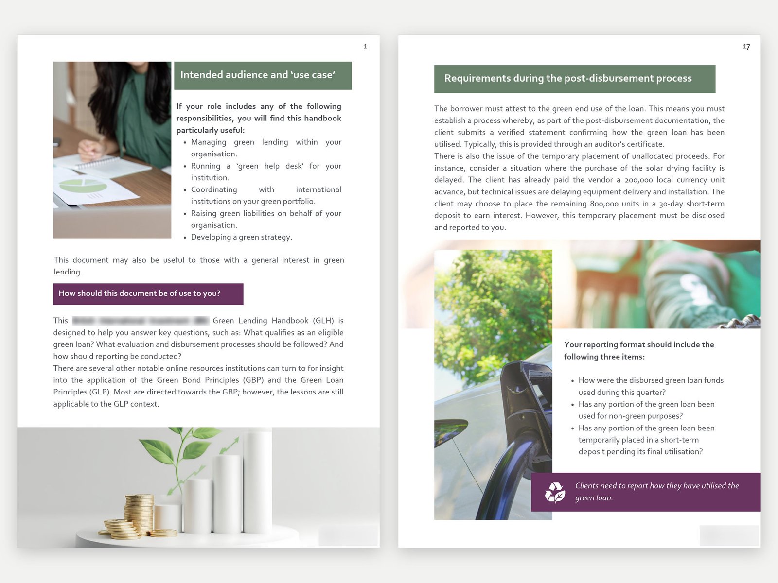 Green Lending Handbook: Audience and post-disbursement requirements
