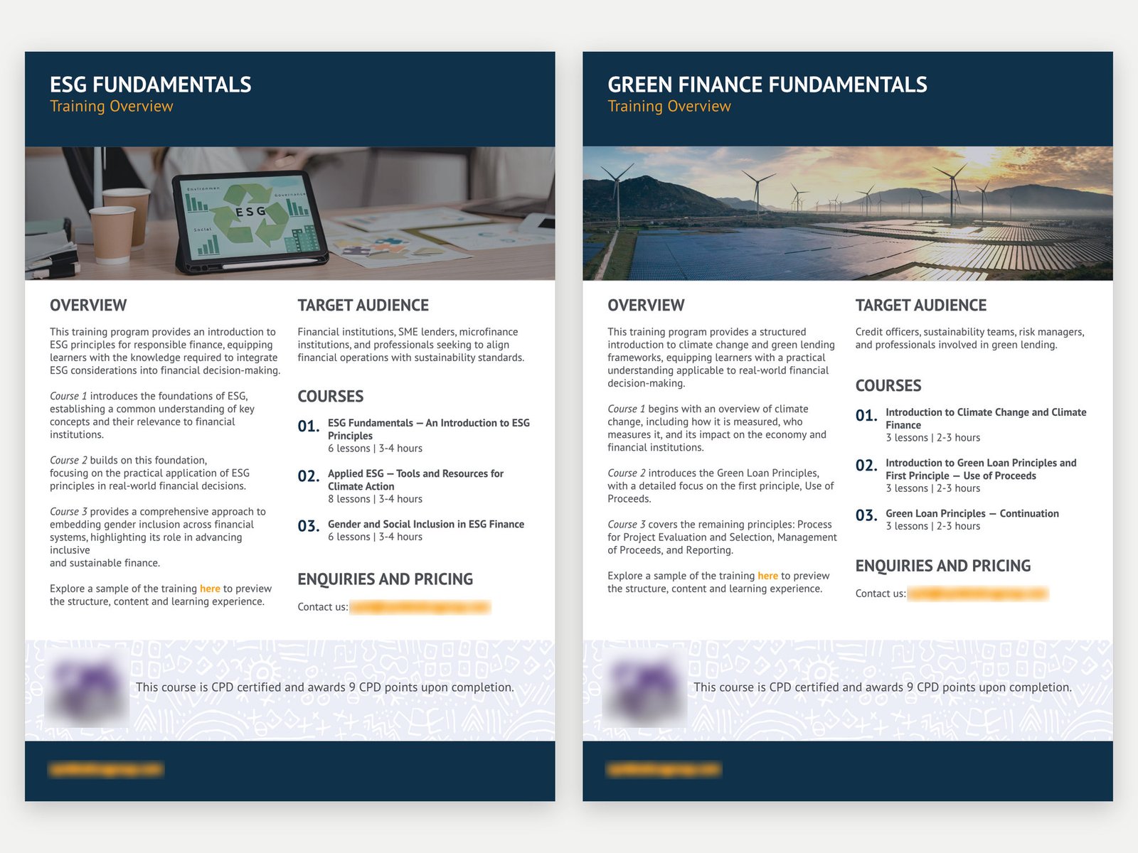 Training Brochures: ESG and Green Finance courses